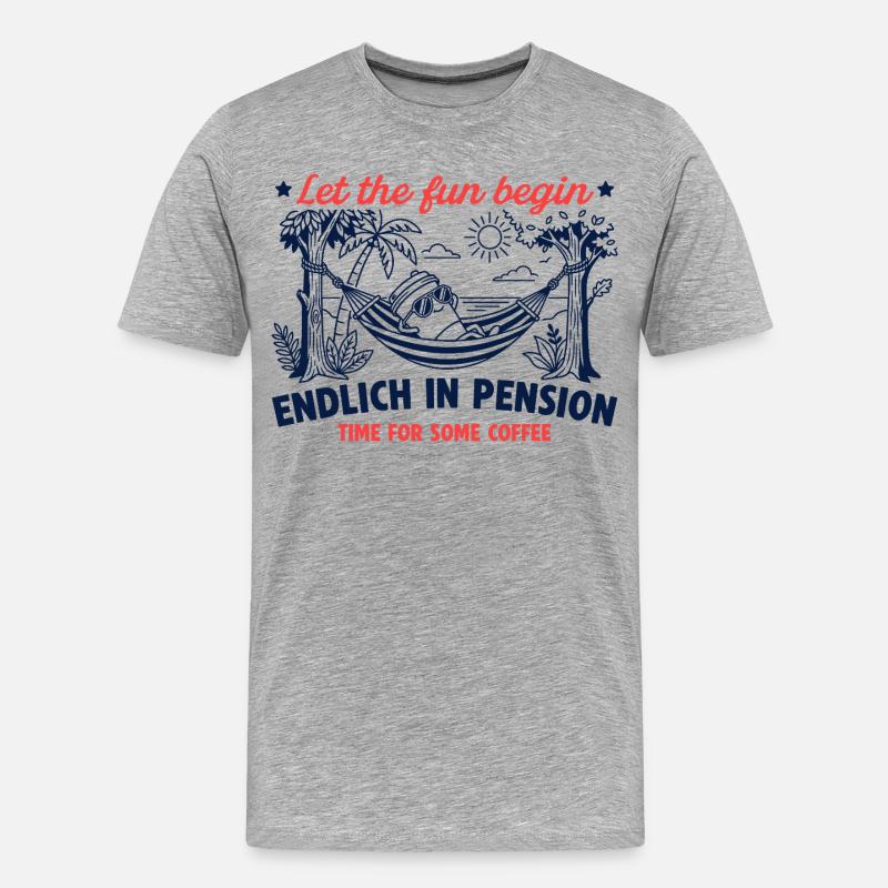 Endlich in Pension Retro Kaffee - Männer Premium Bio T-Shirt - Grau meliert