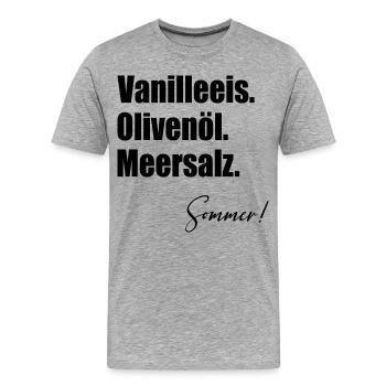 Glace à la vanille Huile d’olive d’été - T-shirt bio Premium Homme - gris chiné - Devant - Damien (186cm)