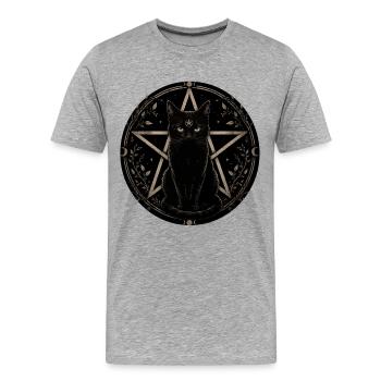 Nachtkatze im Pentagramm - Männer Premium Bio T-Shirt - Grau meliert - Vorne - Damien (186cm)