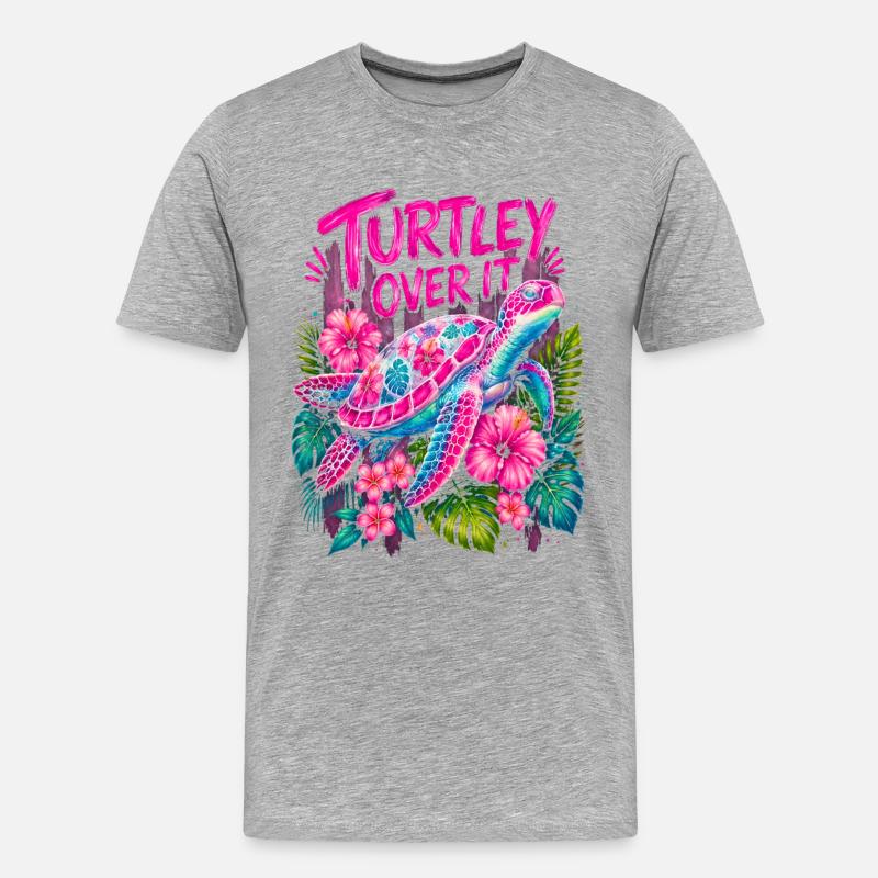 Turtley Over It Cute Turtle Flower - Männer Premium Bio T-Shirt - Grau meliert
