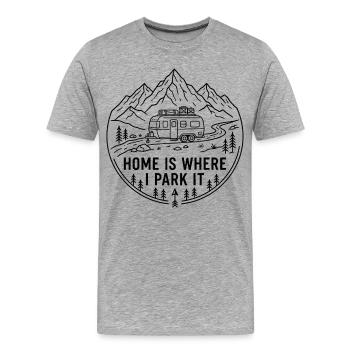 Chez moi, c’est là où je le stationne, Vanlife Camping Design - T-shirt bio Premium Homme - gris chiné - Devant - Damien (186cm)