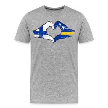Drapeau de la Finlande de Curaçao Mains en forme de cœur utilisé - T-shirt bio Premium Homme - gris chiné - Devant - Damien (186cm)