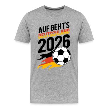 Fußball Flamme 2026 | Auf Geht's Deutschland - Männer Premium Bio T-Shirt - Grau meliert - Vorne - Damien (186cm)