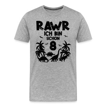 8. Geburtstag Dinosaurier - Männer Premium Bio T-Shirt - Grau meliert - Vorne - Damien (186cm)