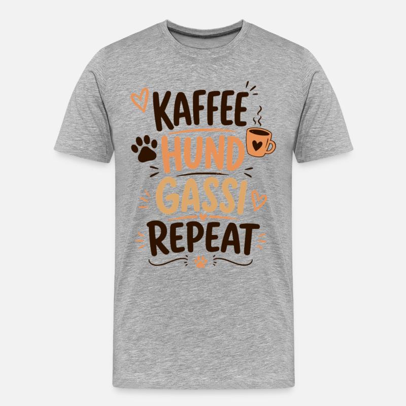Kaffee Hund Gassi Repeat - Männer Premium Bio T-Shirt - Grau meliert