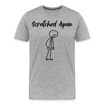 Scratched Again Humour Drôle | Design Minimaliste - T-shirt bio Premium Homme - gris chiné - Devant - Damien (186cm)