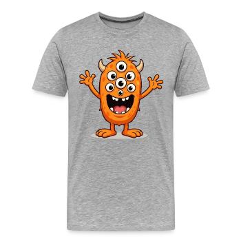 Orange Monster mit vielen Augen - Männer Premium Bio T-Shirt - Grau meliert - Vorne - Damien (186cm)