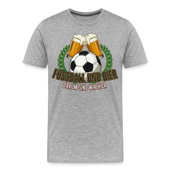 Fussball und Bier, darum sind wir hier - Männer Premium Bio T-Shirt - Grau meliert - Vorne - Damien (186cm)