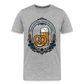 Bayern Bierzelt | Brezn & Bier darum bin ich hier - Männer Premium Bio T-Shirt - Grau meliert - Vorne - Damien (186cm)