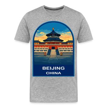 Insigne rétro de voyage du Temple du Ciel de Chine de Pékin - T-shirt bio Premium Homme - gris chiné - Devant - Damien (186cm)