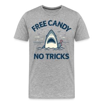 Kostenlose Süßigkeiten ohne Tricks, Hai - Männer Premium Bio T-Shirt - Grau meliert - Vorne - Damien (186cm)