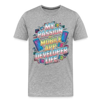 Développeur d’applications mobiles : ma passion : le codage mobile - T-shirt bio Premium Homme - gris chiné - Devant - Damien (186cm)