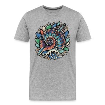 Coquillage Nautile Spirale Ocean Vague Retro - T-shirt bio Premium Homme - gris chiné - Devant - Damien (186cm)