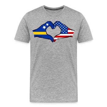 Mains du drapeau américain de Curaçao en forme de cœur utilisées - T-shirt bio Premium Homme - gris chiné - Devant - Damien (186cm)