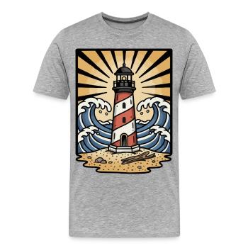 Phare Maritime Ocean Vagues Soleil Retro Tatouage - T-shirt bio Premium Homme - gris chiné - Devant - Damien (186cm)