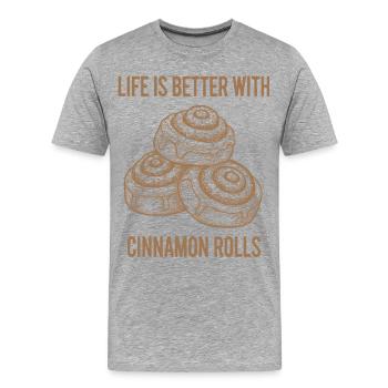 La vie au petit-déjeuner est meilleure avec des roulés à la cannelle - T-shirt bio Premium Homme - gris chiné - Devant - Damien (186cm)