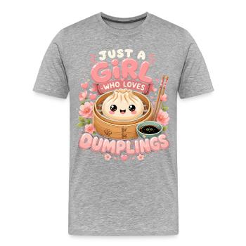 Just A Girl Who Loves Dumplings | Vintage Kawaii - T-shirt bio Premium Homme - gris chiné - Devant - Damien (186cm)