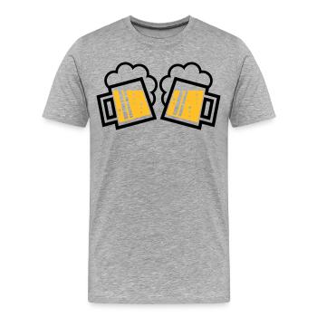 2 Bayrische Bierkrüge Prosten (Bier Maßkrüge / 2C) - Männer Premium Bio T-Shirt - Grau meliert - Vorne - Damien (186cm)