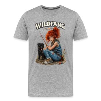 Wildfang – Fille Esprit Libre avec Chien et Aventure - T-shirt bio Premium Homme - gris chiné - Devant - Damien (186cm)