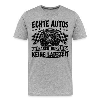 Echte Autos haben Durst keine Ladezeit - Männer Premium Bio T-Shirt - Grau meliert - Vorne - Damien (186cm)