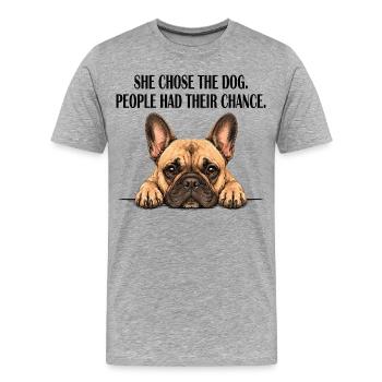 Maman bouledogue français, elle a choisi le chien - T-shirt bio Premium Homme - gris chiné - Devant - Damien (186cm)