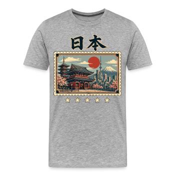 Tokio Reisepost im Vintage Stil - Männer Premium Bio T-Shirt - Grau meliert - Vorne - Damien (186cm)
