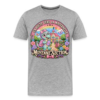 Dinosaure Maternelle Moyenne Section Fille - T-shirt bio Premium Homme - gris chiné - Devant - Damien (186cm)