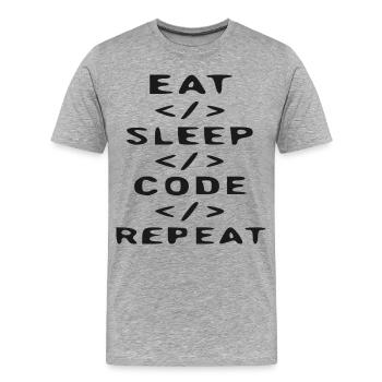 Répétition du Code Manger Sommeil - Icône de Code - T-shirt bio Premium Homme - gris chiné - Devant - Damien (186cm)