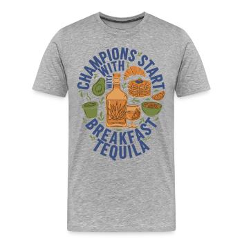 Les champions du petit-déjeuner commencent par la tequila du petit-déjeuner - T-shirt bio Premium Homme - gris chiné - Devant - Damien (186cm)