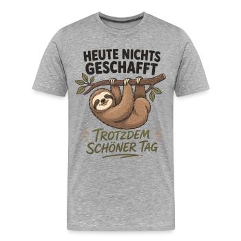 Heute nichts geschafft Faultier Spruch Humor - Männer Premium Bio T-Shirt - Grau meliert - Vorne - Damien (186cm)