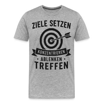Ziele setzen: Konzentrieren, Treffen - Männer Premium Bio T-Shirt - Grau meliert - Vorne - Damien (186cm)