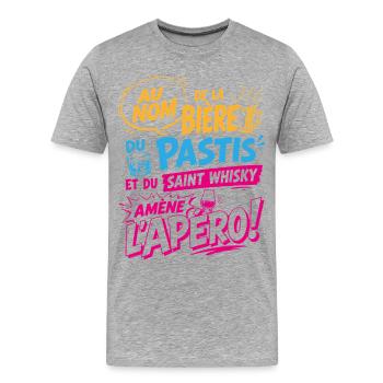 Lustiges französisches Aperitif Spruch Design | Hu - Männer Premium Bio T-Shirt - Grau meliert - Vorne - Damien (186cm)