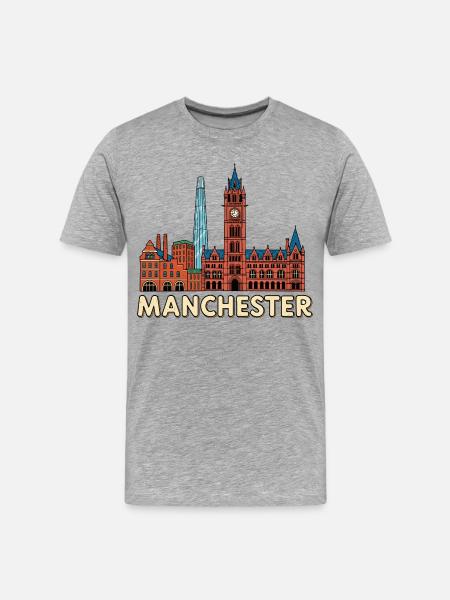 Manchester Town Hall Retro-Skyline-Illustration - Männer Premium Bio T-Shirt - Grau meliert