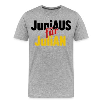 JuniAUS für JuliAN - Fußball Banner 2026 - Männer Premium Bio T-Shirt - Grau meliert - Vorne - Damien (186cm)