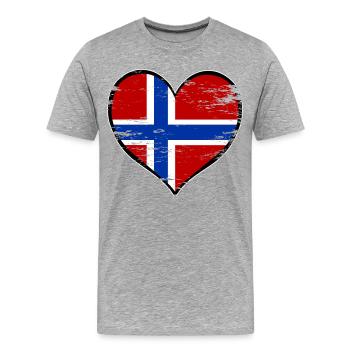 Drapeau du cœur de Norvège utilisé - T-shirt bio Premium Homme - gris chiné - Devant - Damien (186cm)
