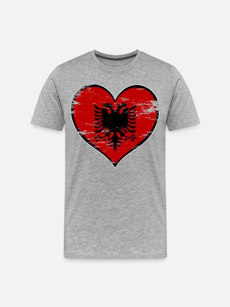 Albania Heart Flag - Men's Premium Organic T-Shirt - heather grey