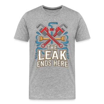 Maître plombier La fuite s’arrête ici Expert en plomberie - T-shirt bio Premium Homme - gris chiné - Devant - Damien (186cm)