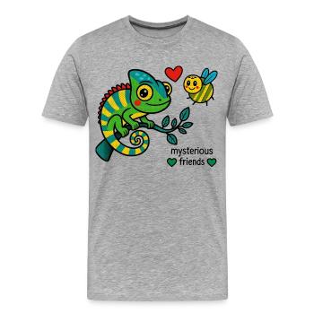 Caméléon et abeille – amis mystérieux - T-shirt bio Premium Homme - gris chiné - Devant - Damien (186cm)