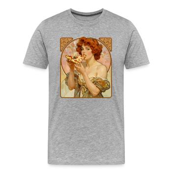 Pin-up de pizza Art nouveau – Affiche Art nouveau noble - T-shirt bio Premium Homme - gris chiné - Devant - Damien (186cm)