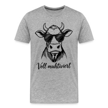 Voll Muhtviert im Büro | Kuh mit Sonnenbrille - Männer Premium Bio T-Shirt - Grau meliert - Vorne - Damien (186cm)