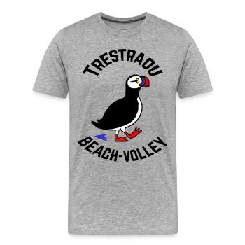 Motif macareux Perros-Guirec club beach-volley - T-shirt bio Premium Homme - gris chiné - Devant - Damien (186cm)