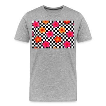 Motif de pop en flambeur à damier - T-shirt bio Premium Homme - gris chiné - Devant - Damien (186cm)