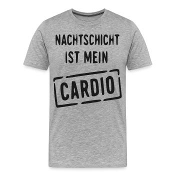 Nachtschicht Cardio Spruch - Männer Premium Bio T-Shirt - Grau meliert - Vorne - Damien (186cm)