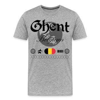 Souvenir de voyage streetwear à Gand en Belgique - T-shirt bio Premium Homme - gris chiné - Devant - Damien (186cm)