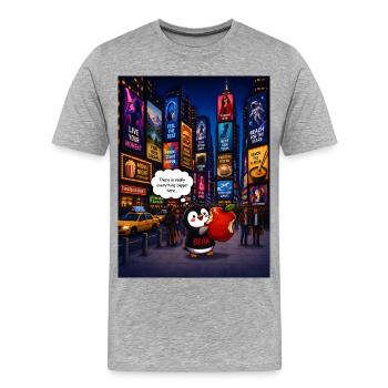 Beak Apple – Drôle de design de pingouin new-yorkais - T-shirt bio Premium Homme - gris chiné - Devant - Damien (186cm)