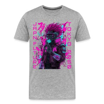 Guerrier de l’ambiance néon cyberpunk - T-shirt bio Premium Homme - gris chiné - Devant - Damien (186cm)