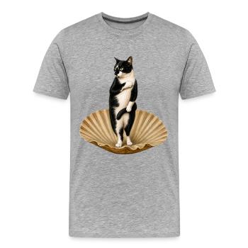 Chat sur coquille - T-shirt bio Premium Homme - gris chiné - Devant - Damien (186cm)