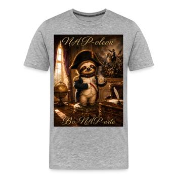 NAPoleon Bo-NAP-arte – Funny Sloth History Pun - Männer Premium Bio T-Shirt - Grau meliert - Vorne - Damien (186cm)