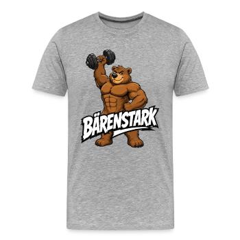 Bärenstark Fitness Bär Hantel Motiv - Männer Premium Bio T-Shirt - Grau meliert - Vorne - Damien (186cm)