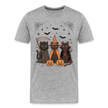 Halloween Katzen, Halloween Party Hexe Vampir - Männer Premium Bio T-Shirt - Grau meliert - Vorne - Damien (186cm)